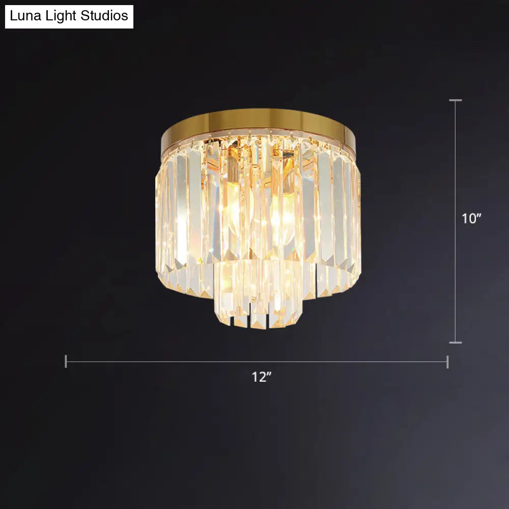 Minimalist Gold Crystal Prism Flush-Mount Ceiling Light For Bedroom / 12