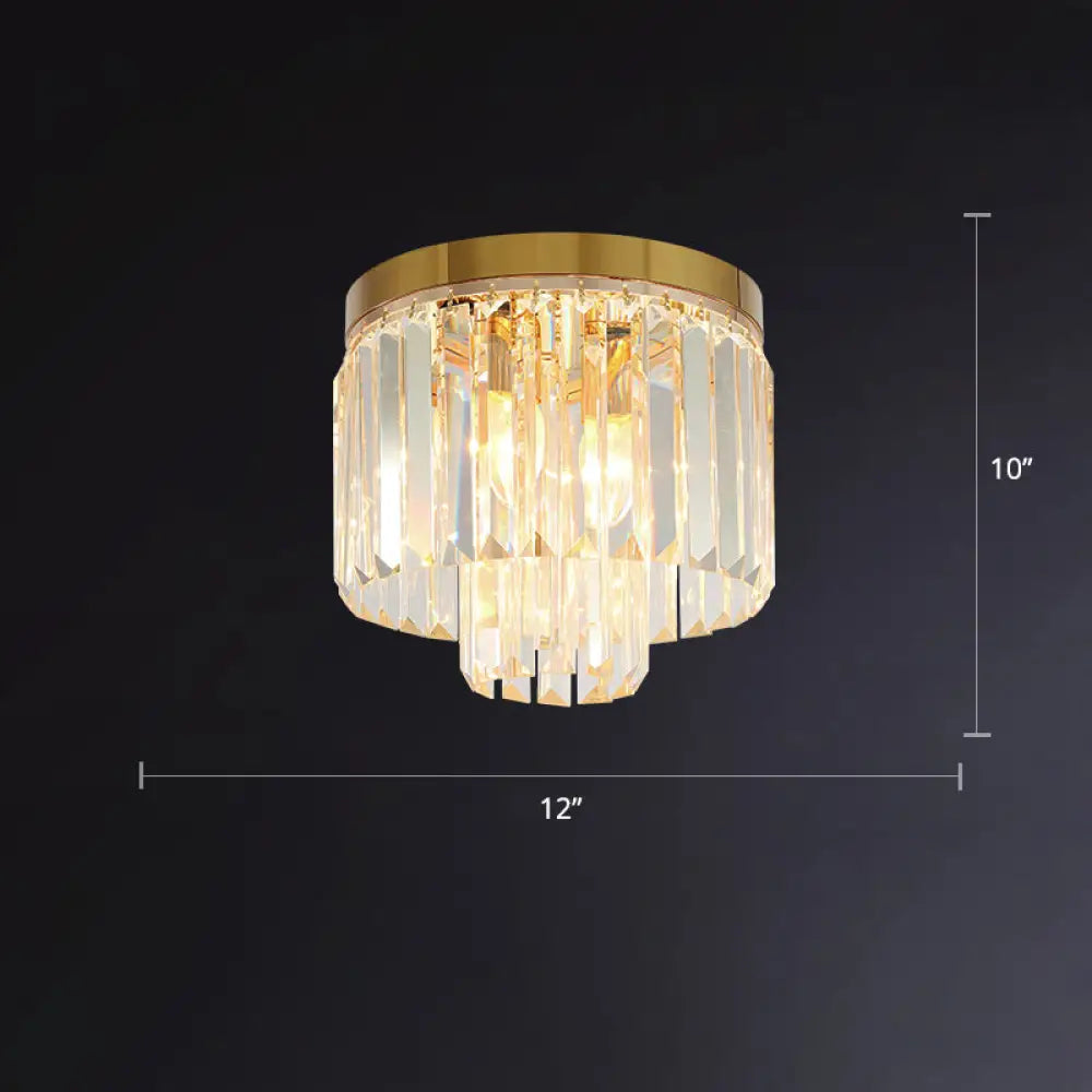 Minimalist Gold Crystal Prism Flush - Mount Ceiling Light For Bedroom / 12’