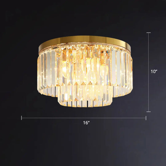 Minimalist Gold Crystal Prism Flush - Mount Ceiling Light For Bedroom / 16’