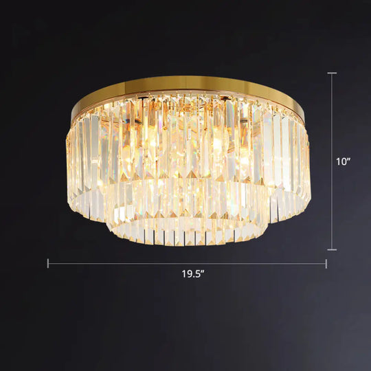 Minimalist Gold Crystal Prism Flush - Mount Ceiling Light For Bedroom / 19.5’