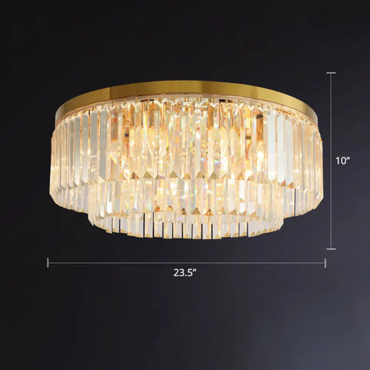 Minimalist Gold Crystal Prism Flush - Mount Ceiling Light For Bedroom / 23.5’