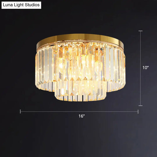 Minimalist Gold Crystal Prism Flush-Mount Ceiling Light For Bedroom / 16