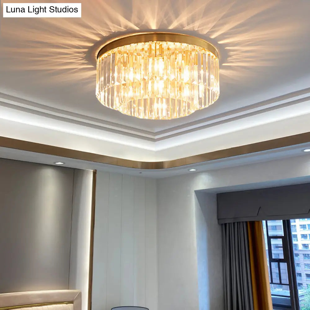 Minimalist Gold Crystal Prism Flush-Mount Ceiling Light For Bedroom