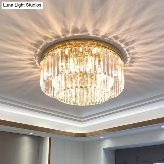 Minimalist Gold Crystal Prism Flush-Mount Ceiling Light For Bedroom