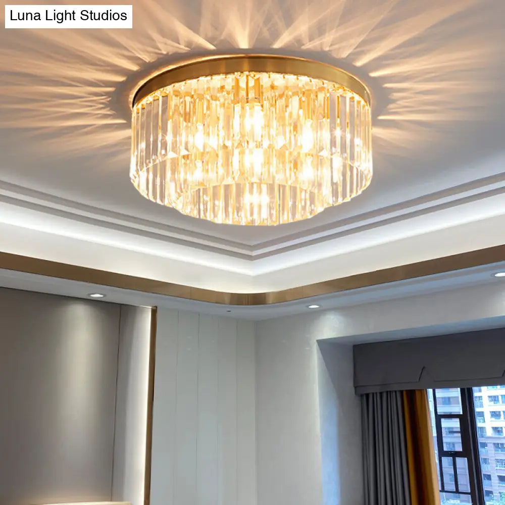 Minimalist Gold Crystal Prism Flush-Mount Ceiling Light For Bedroom