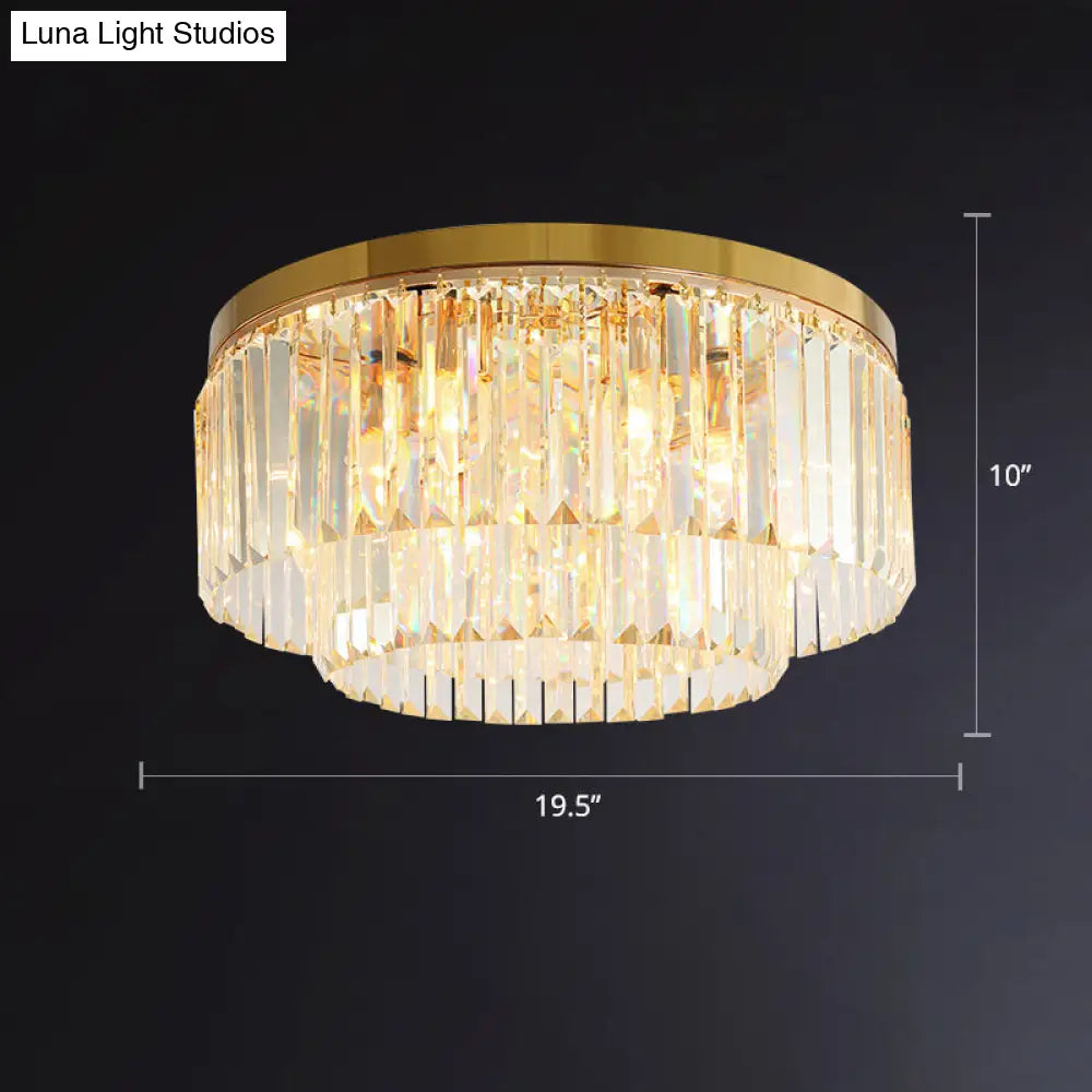 Minimalist Gold Crystal Prism Flush-Mount Ceiling Light For Bedroom / 19.5