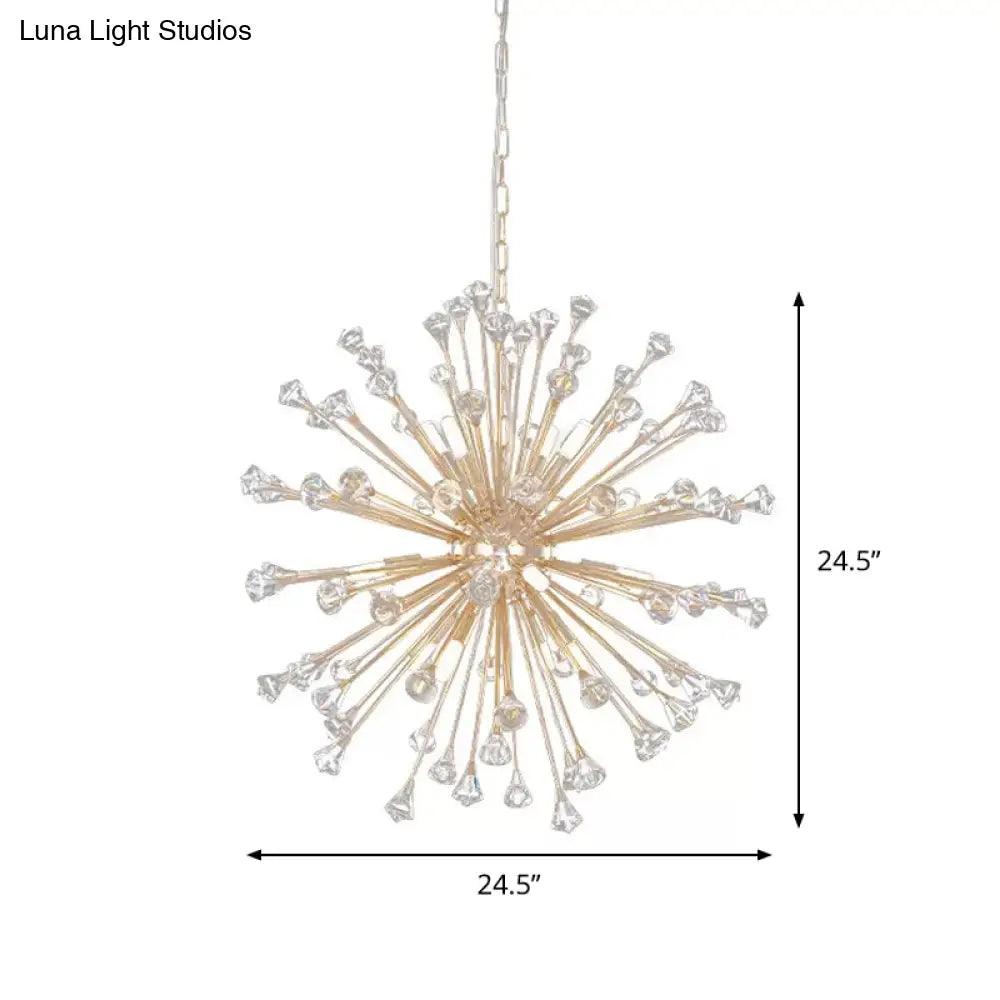 Minimalist Gold Crystal Urchin Chandelier: 12-Light Pendant For Living Rooms