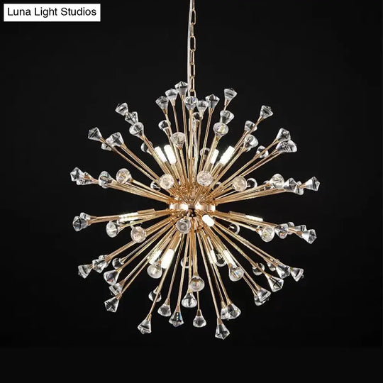 Minimalist Gold Crystal Urchin Chandelier: 12-Light Pendant For Living Rooms