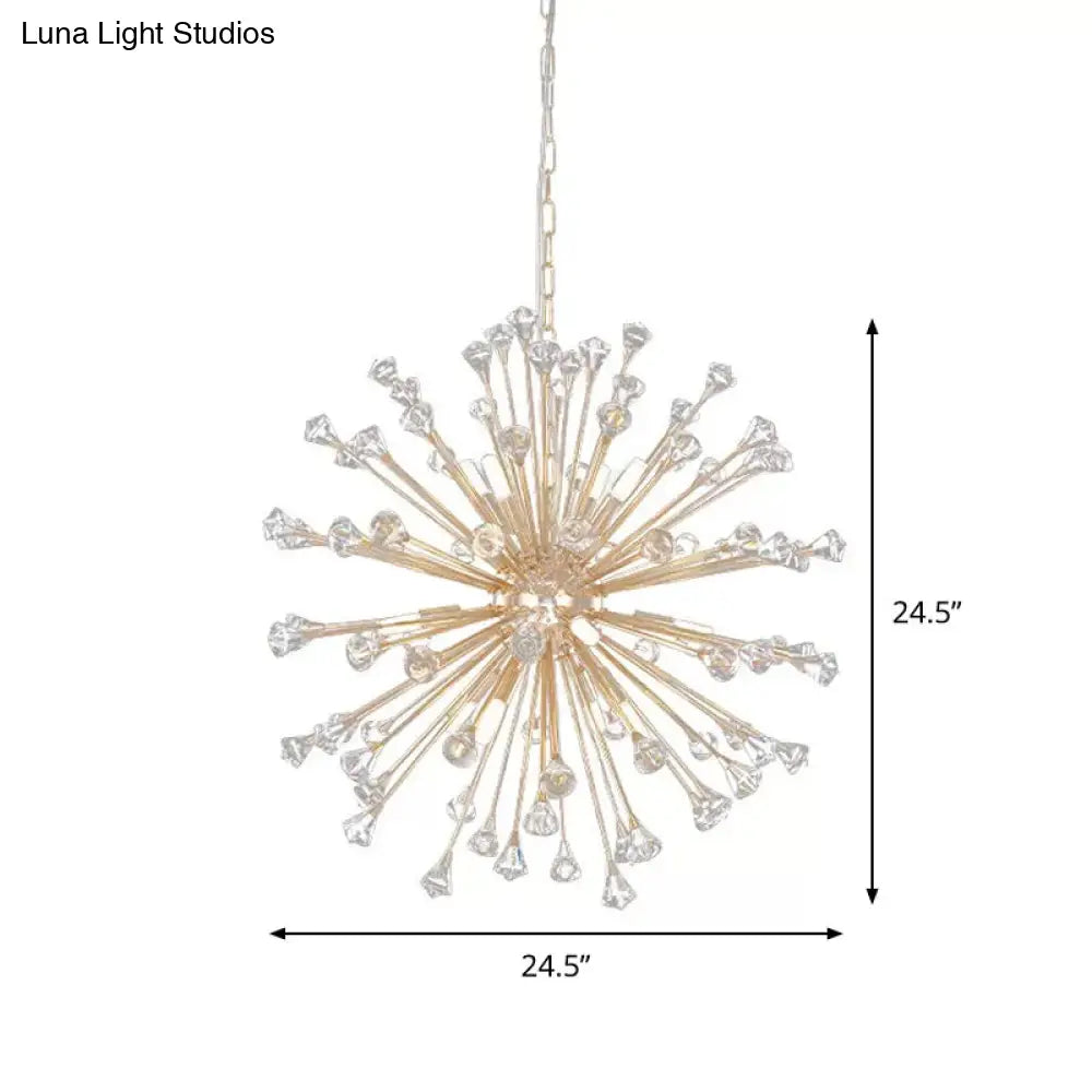 Minimalist 12-Light Gold Crystal Urchin Pendant Chandelier For Living Room