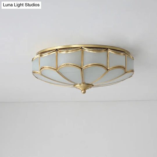 Minimalist Gold Dome Flush Mount Ceiling Light With Cream Glass - Ideal For Bedroom Lighting