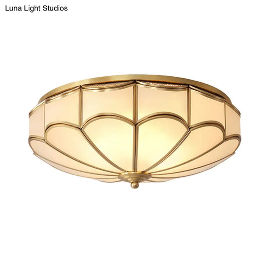 Minimalist Gold Dome Flush Mount Ceiling Light With Cream Glass - Ideal For Bedroom Lighting