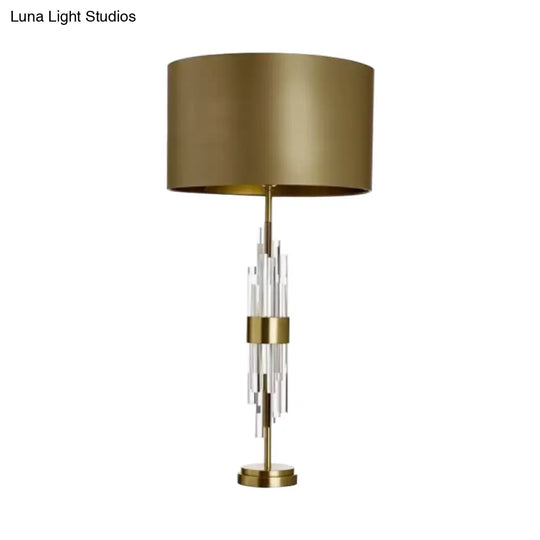 Minimalist Gold Drum Table Light - 1-Light 13/15 Wide Nightstand Lamp With Crystal Accent