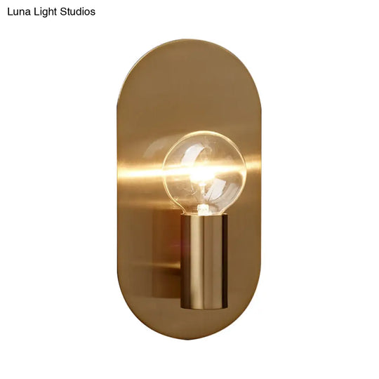 Minimalist Gold Finish Bare Bulb Wall Sconce One Light Metallic Lamp With Oval Backplate