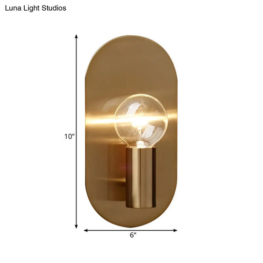 Minimalist Gold Finish Bare Bulb Wall Sconce One Light Metallic Lamp With Oval Backplate