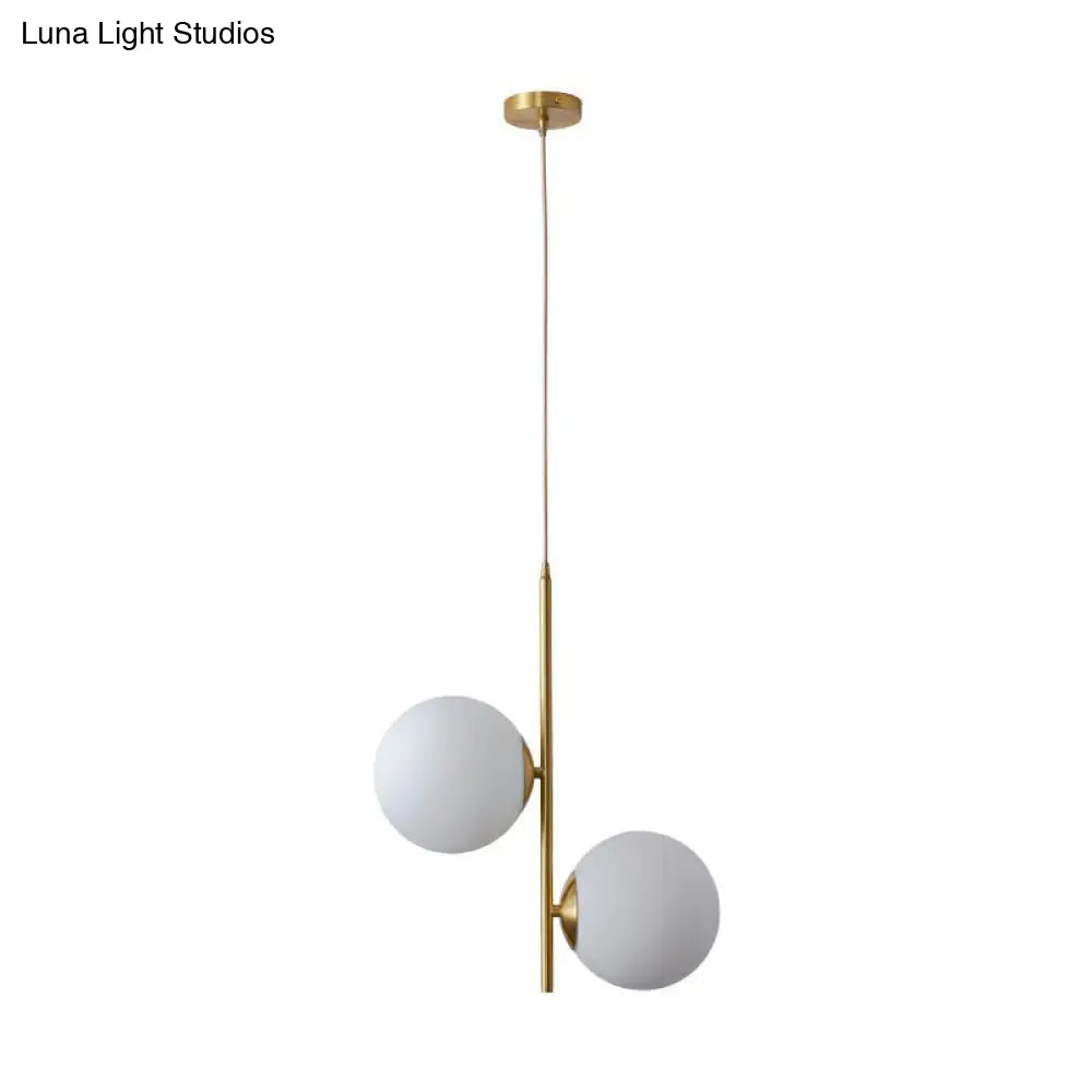 Minimalist Gold Finish Bedroom Chandelier With Opal Glass Globe Shade