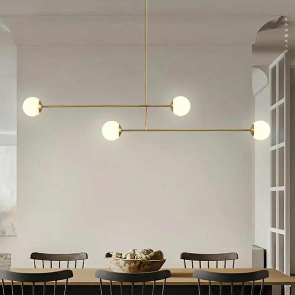 Minimalist Gold Finish Pendant Light With Opal Glass Shade 4-Bulb Metallic Island Lamp / 59