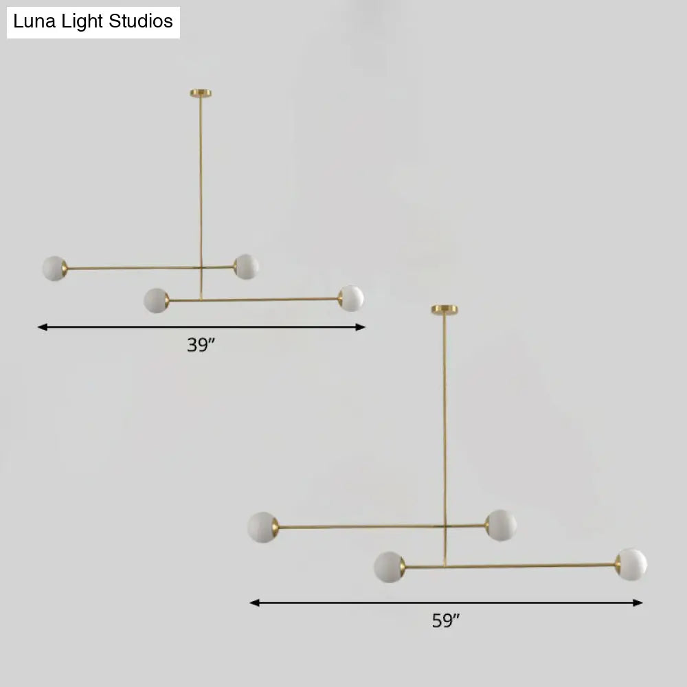 Minimalist Gold Finish Pendant Light With Opal Glass Shade 4-Bulb Metallic Island Lamp