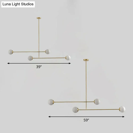 Minimalist Gold Finish Pendant Light With Opal Glass Shade 4-Bulb Metallic Island Lamp