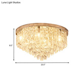 Minimalist Gold Flush Mount Crystal Ceiling Lamp - 12 Heads Clear Layered Design For Living Room