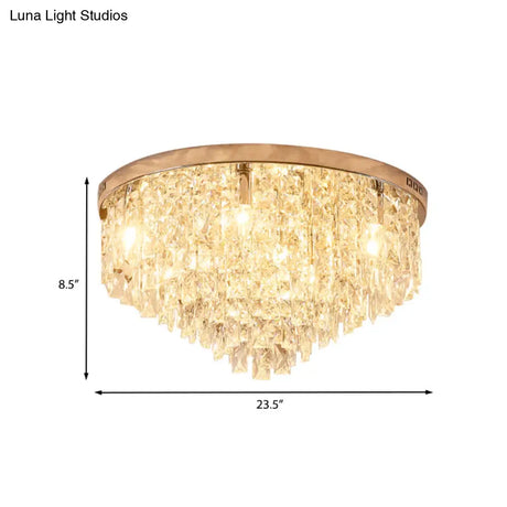 Minimalist Gold Flush Mount Crystal Ceiling Lamp - 12 Heads Clear Layered Design For Living Room