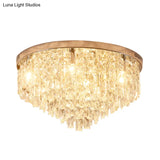 Minimalist Gold Flush Mount Crystal Ceiling Lamp - 12 Heads Clear Layered Design For Living Room