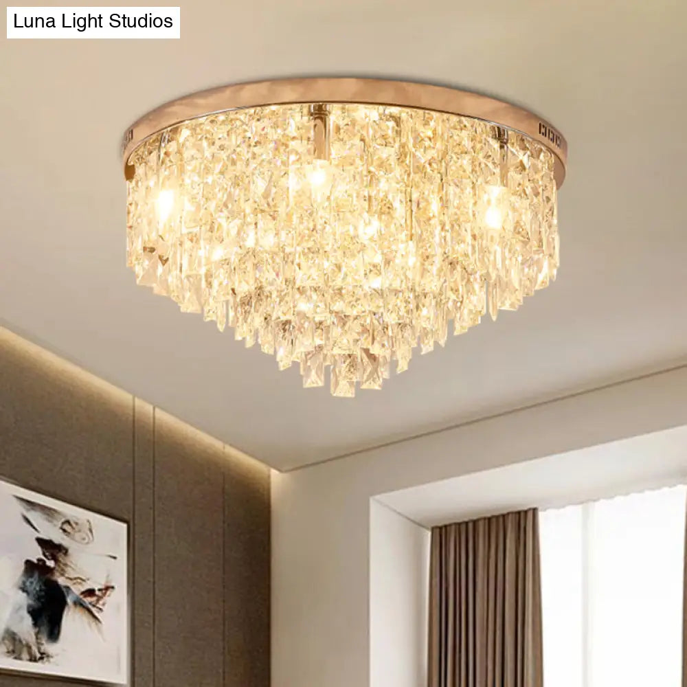 Minimalist Gold Flush Mount Crystal Ceiling Lamp - 12 Heads Clear Layered Design For Living Room