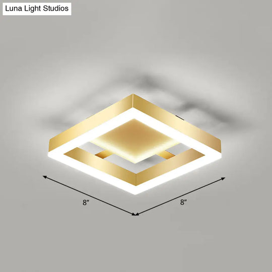 Minimalist Gold Flush Mount Led Ceiling Light With Aluminum Frame - Ideal For Corridor / White