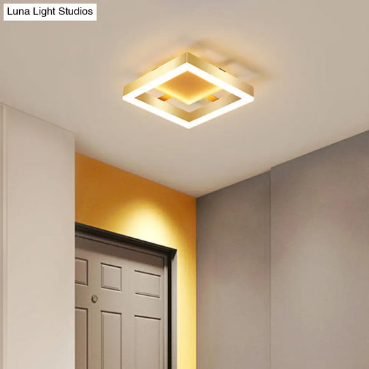 Minimalist Gold Flush Mount Led Ceiling Light With Aluminum Frame - Ideal For Corridor