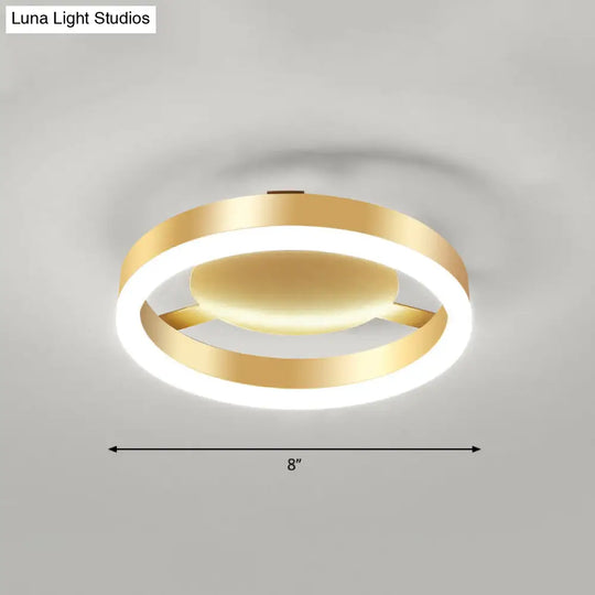 Minimalist Gold Flush Mount Led Ceiling Light With Aluminum Frame - Ideal For Corridor / Warm Round