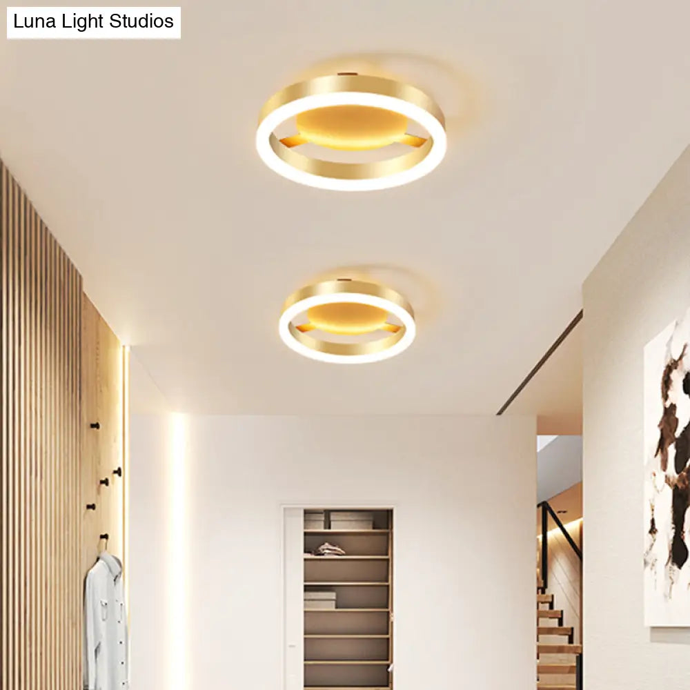 Minimalist Gold Flush Mount Led Ceiling Light With Aluminum Frame - Ideal For Corridor