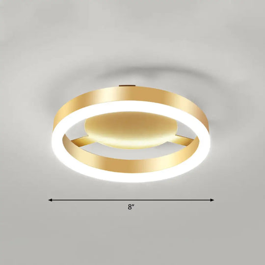 Minimalist Gold Flush Mount Led Ceiling Light With Aluminum Frame - Ideal For Corridor / Warm Round