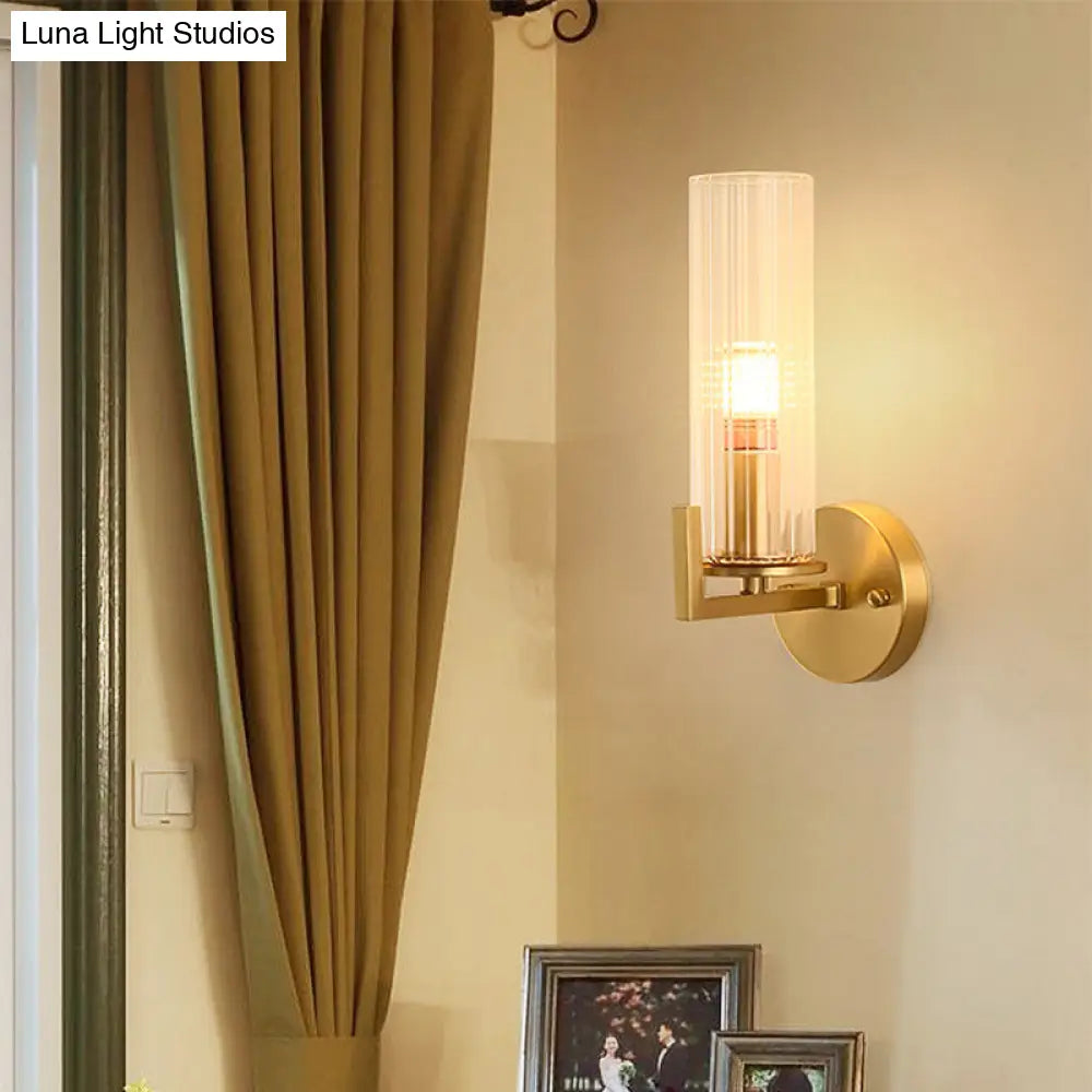 Minimalist Gold Glass Wall Sconce With Single Bulb For Foyer