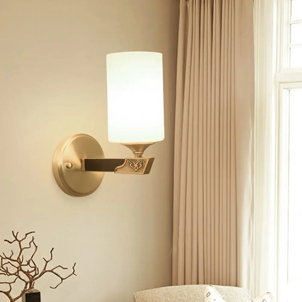 Minimalist Gold Glass Wall Sconce With Single Bulb For Foyer / White