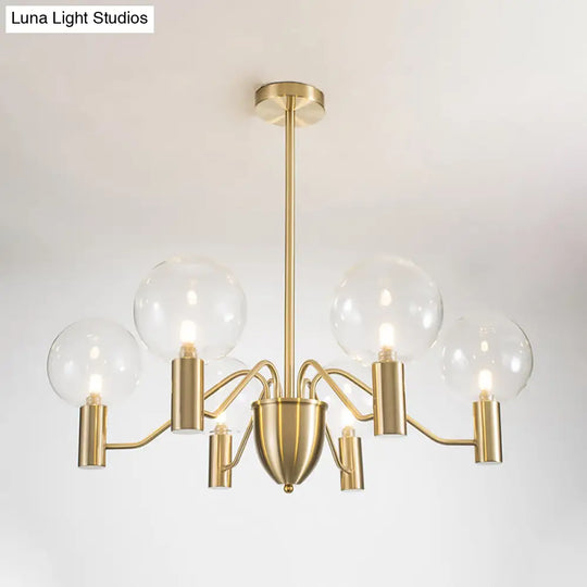 Minimalist Gold Globe Chandelier - 6-Light Clear Glass Pendant Lighting Fixture