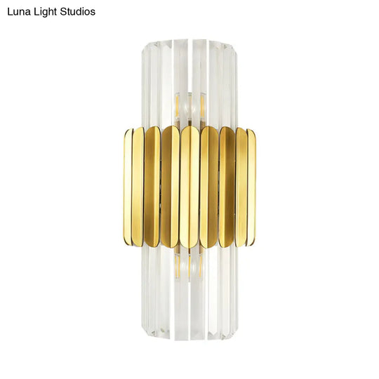 Minimalist Gold Half-Cylinder Crystal Sconce Light Fixture - 2 Lights For Bedroom Wall Lighting