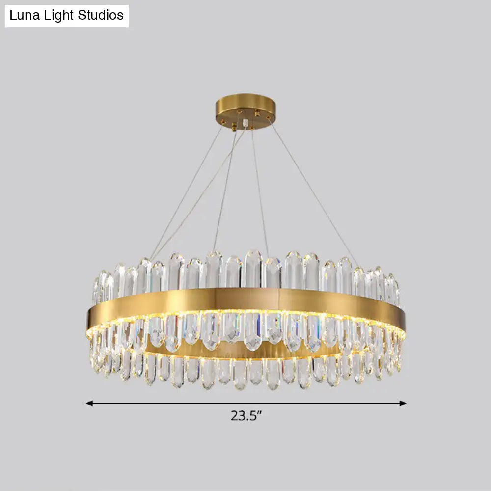 Halo Crystal Chandelier Pendant With Gold Finish And Led Lighting / 23.5