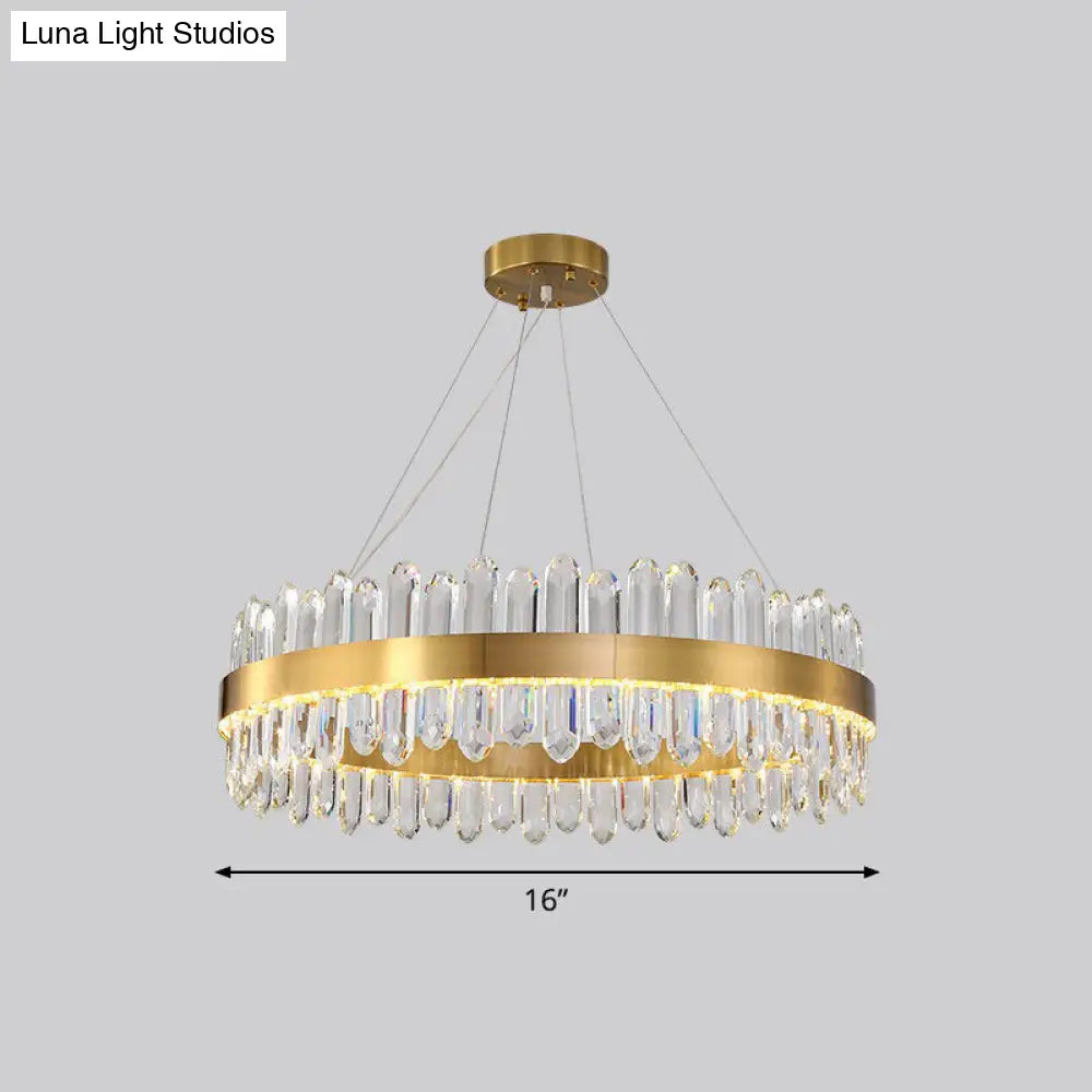 Halo Crystal Chandelier Pendant With Gold Finish And Led Lighting / 16