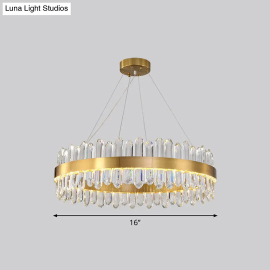 Halo Crystal Chandelier Pendant With Gold Finish And Led Lighting / 16