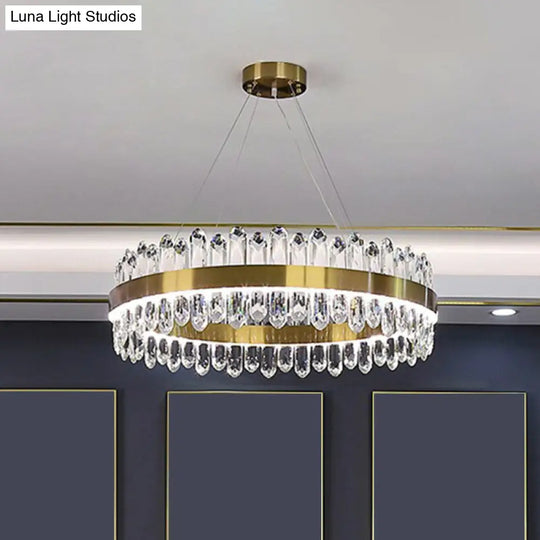 Halo Crystal Chandelier Pendant With Gold Finish And Led Lighting