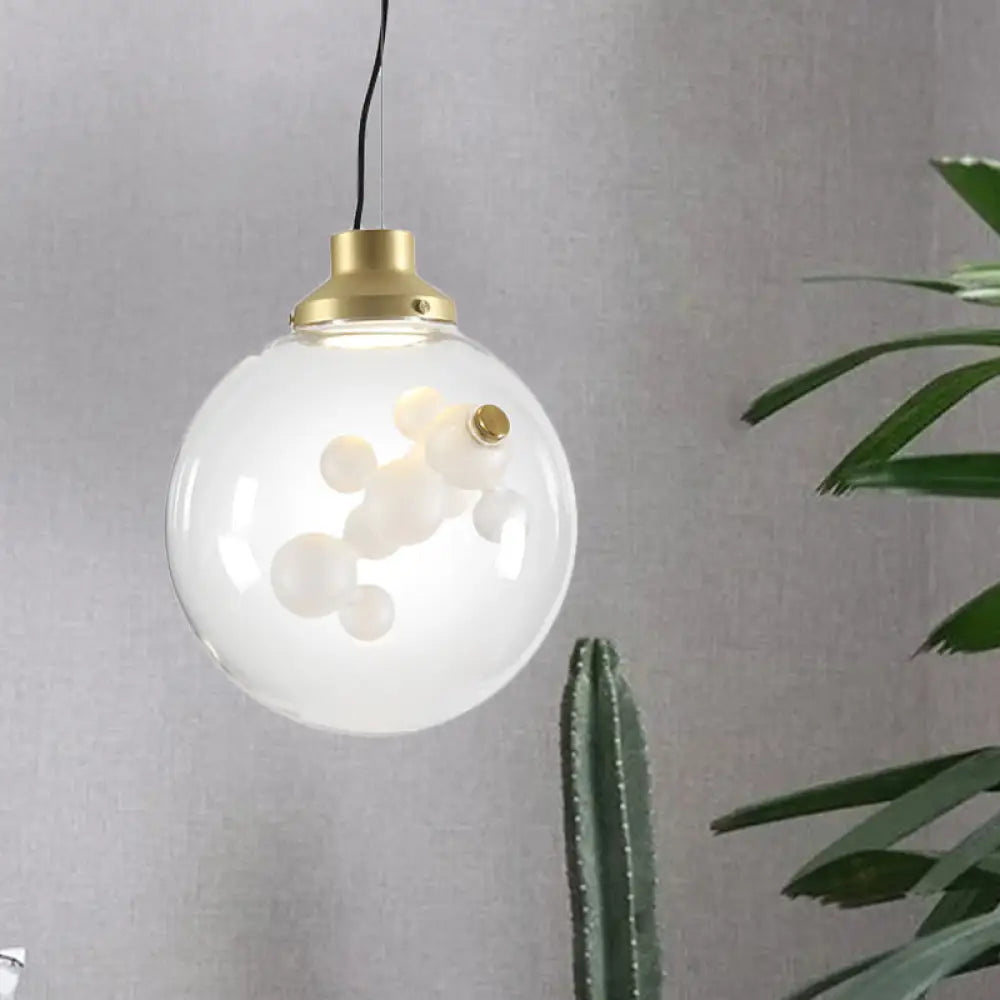 Minimalist Gold Hanging Light With Clear Glass Cone/Globe Pendant - Creative 1 Bulb Design Inner