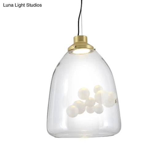 Modern Clear Glass & Gold Pendant Light With Inner Bubble Decoration - Minimalist Design