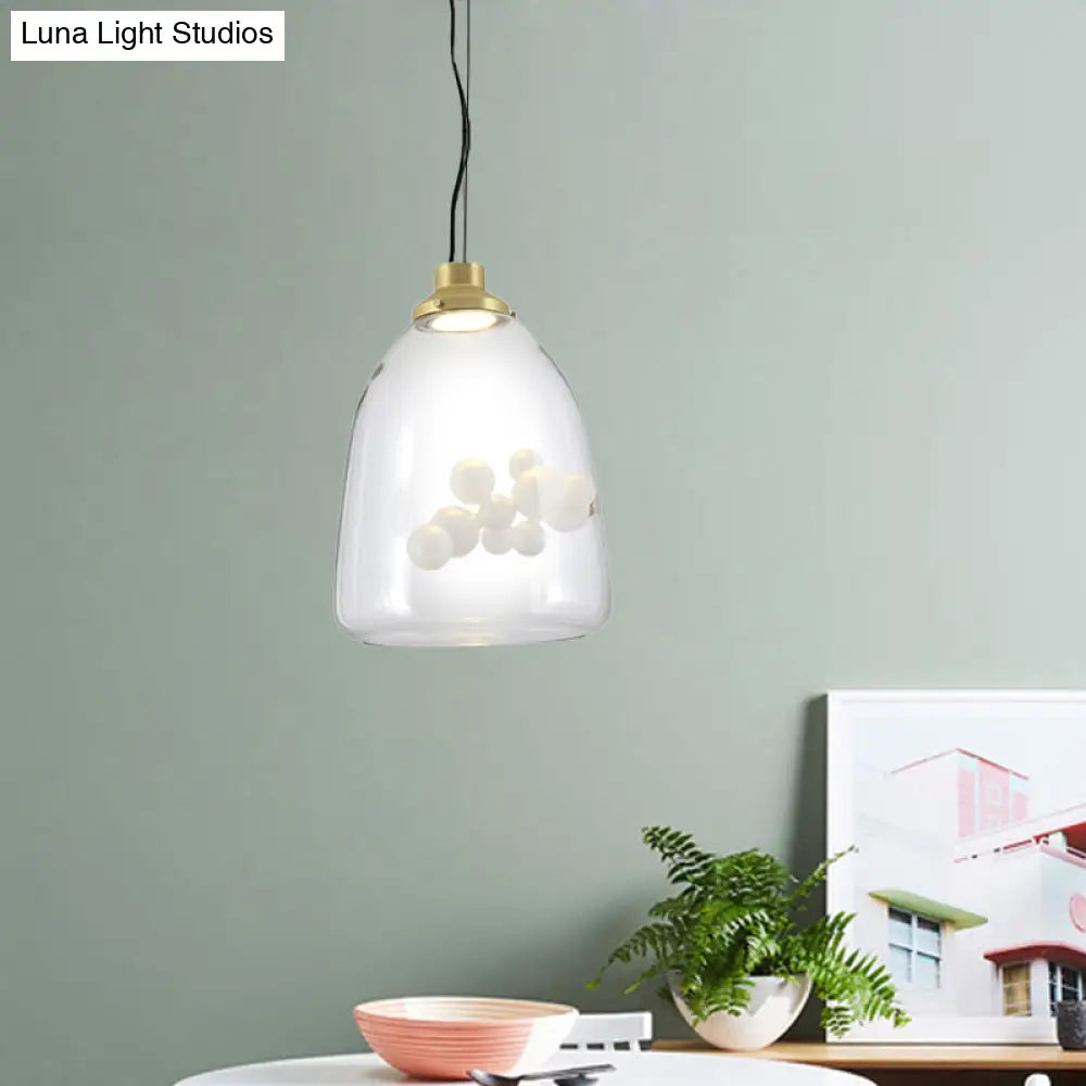 Minimalist Gold Hanging Light With Clear Glass Cone/Globe Pendant - Creative 1 Bulb Design Inner