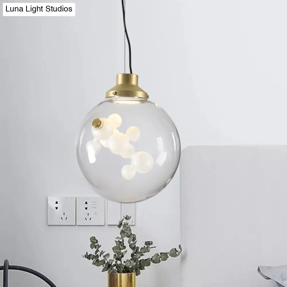 Minimalist Gold Hanging Light With Clear Glass Cone/Globe Pendant - Creative 1 Bulb Design Inner