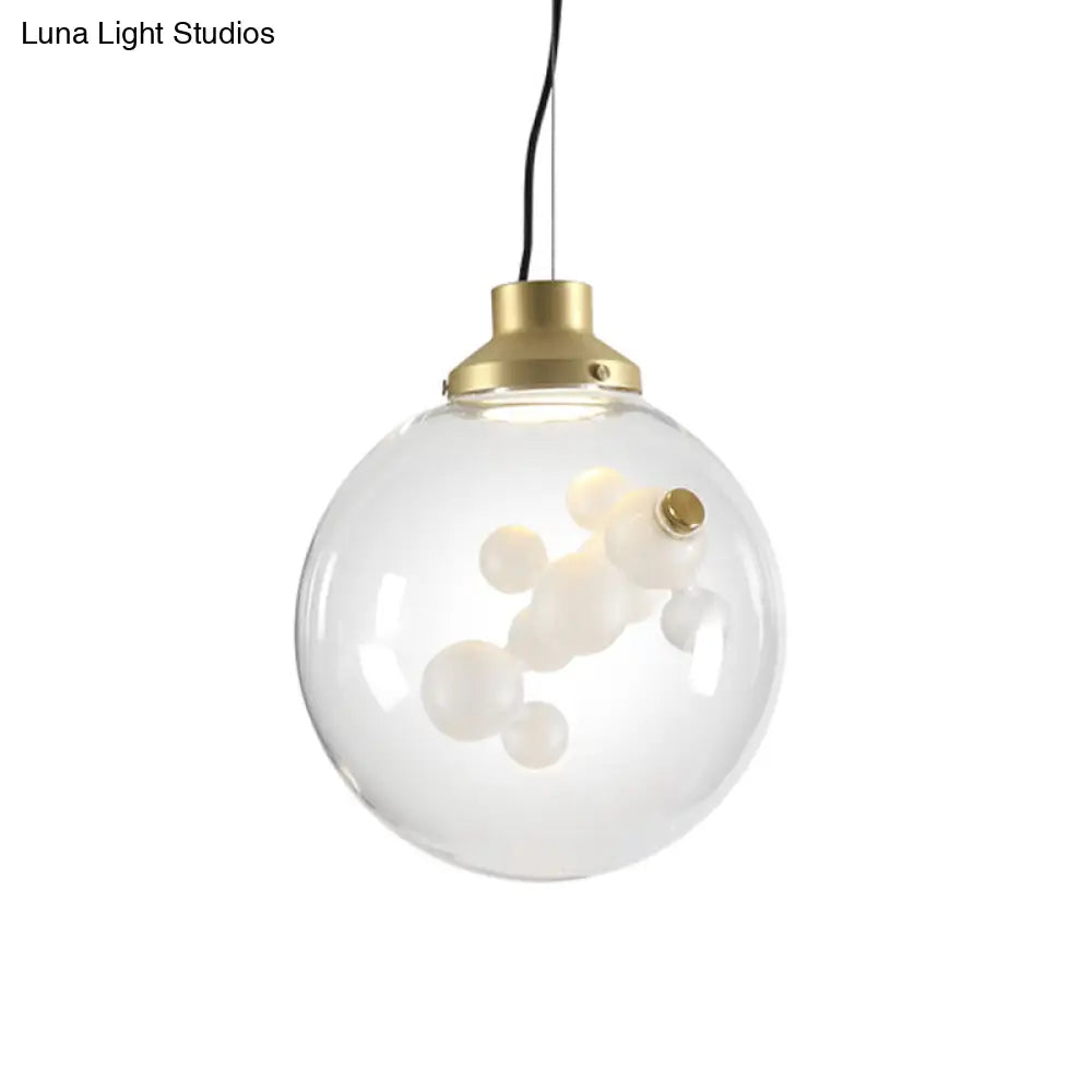 Modern Clear Glass & Gold Pendant Light With Inner Bubble Decoration - Minimalist Design