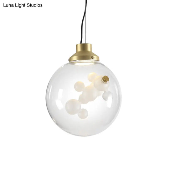 Modern Clear Glass & Gold Pendant Light With Inner Bubble Decoration - Minimalist Design