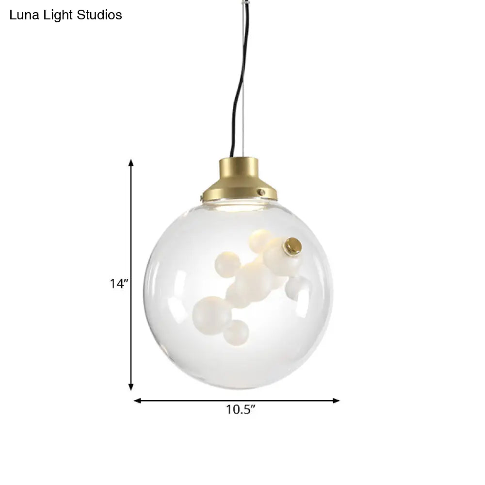 Modern Clear Glass & Gold Pendant Light With Inner Bubble Decoration - Minimalist Design