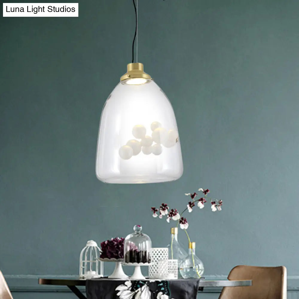 Modern Clear Glass & Gold Pendant Light With Inner Bubble Decoration - Minimalist Design / Long Cone