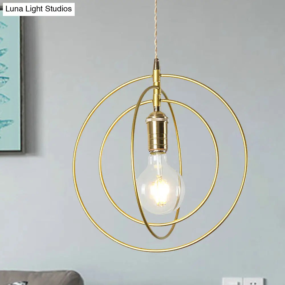 Minimalist Gold Pendant Lamp Fixture - 3-Ring Hanging Light For Living Room