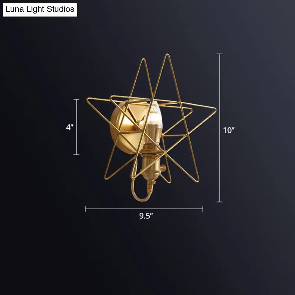 Minimalist Gold Iron Wire Star Wall Sconce With 1 Head For Bedroom Lighting