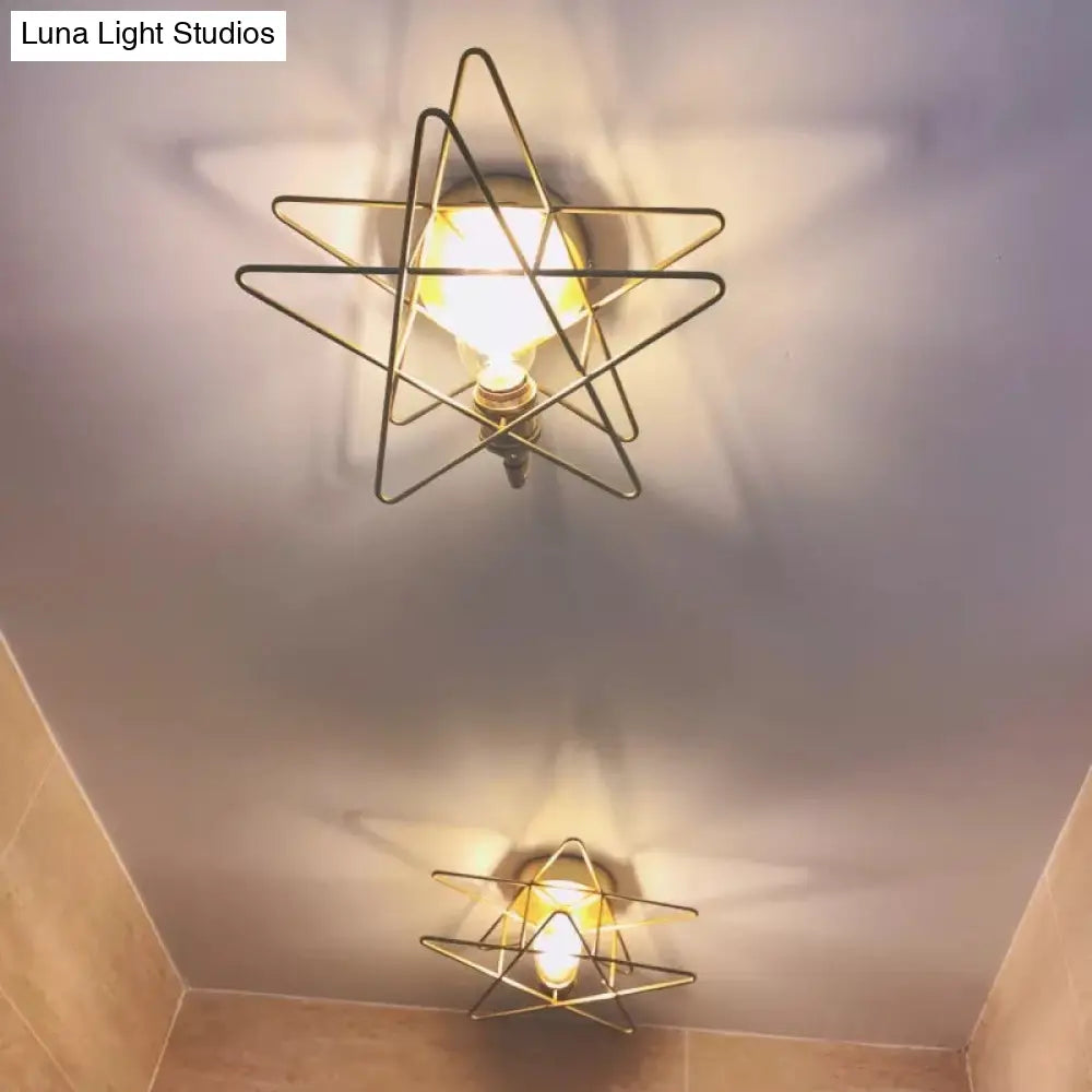 Minimalist Gold Iron Wire Star Wall Sconce With 1 Head For Bedroom Lighting